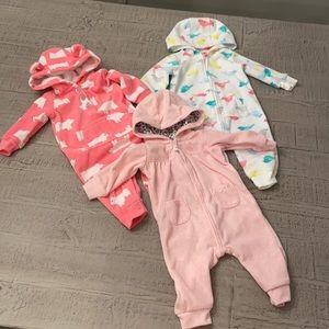 Adorable Set of 3 Hooded One Pieces